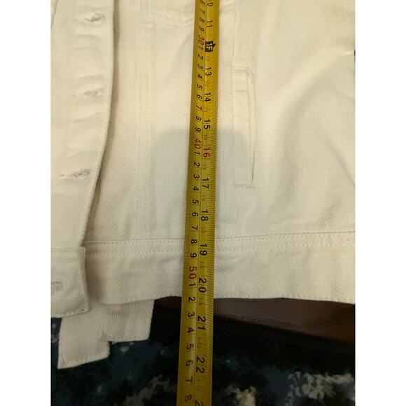 Savanna Jane white puff shoulder 3/4 sleeve denim jacket  small NWT - Picture 8 of 10